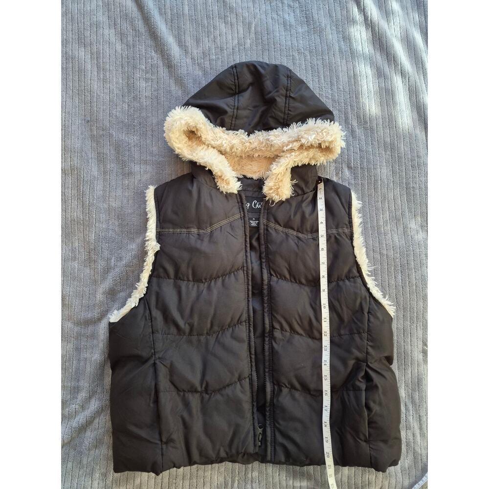 Y2K Big Chill Puffer Vest Womens Size XL With Hood Faux Fur